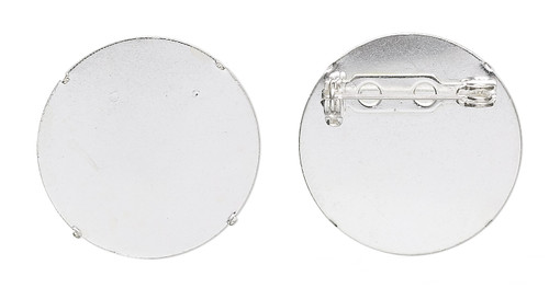 Pin Back, 10 Silver Plated Steel 26mm Pin Backs for 25mm Perforated Beading Discs