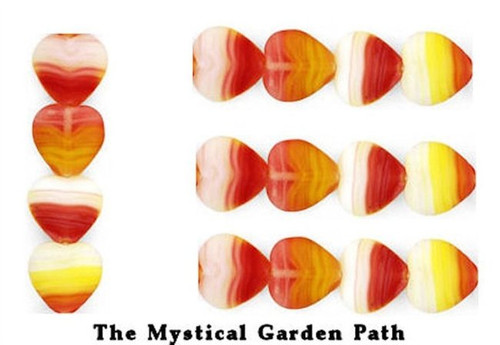 50 Matte Hurricane Glass Red White & Yellow Candy Corn Heart Beads  ~10mm*