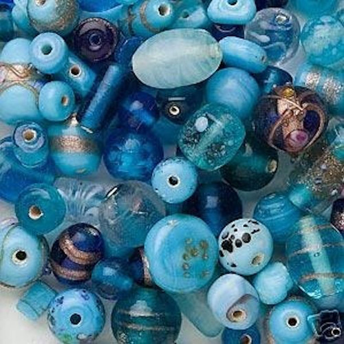 Bead Mix,  100 Grams (60-100) Lampwork Glass Turquoise Blues Beads Ocean Sea Color Mix with 1-2mm Hole