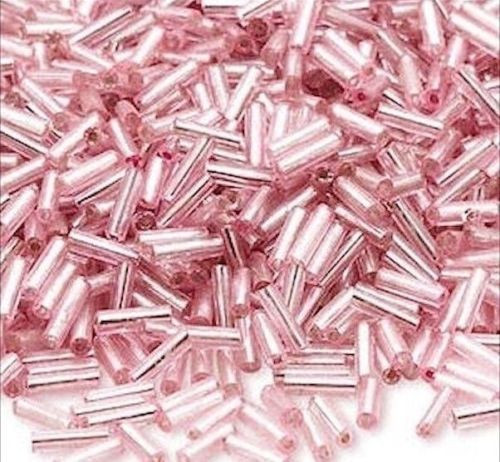 1/4 Pound (3,000) Silver Lined Pink Glass #3 Tube 1/4 Inch Long Bugle Beads