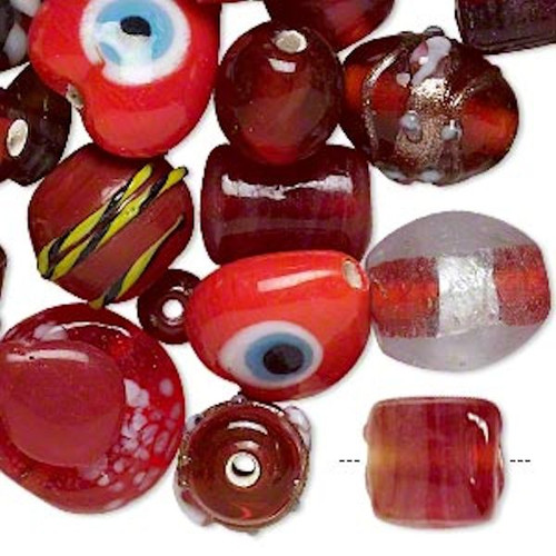 Bead Mix, 100 Grams (60-100) Red Czech Lampworked Glass Beads Mix with 1-2mm Hole