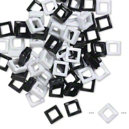 70 Opaque Black & White 23x23mm Open Diamond Acrylic Beads *