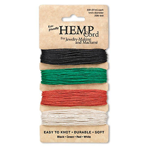 Cord, 1mm Smooth Hemp Cord with 20lb Test 120 Foot Set Assorted Primary *