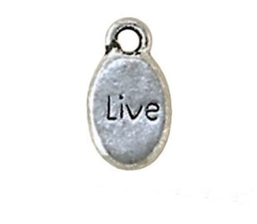 10 Silver Drop Word Charms Beads LIVE ~ 9x15mm  8