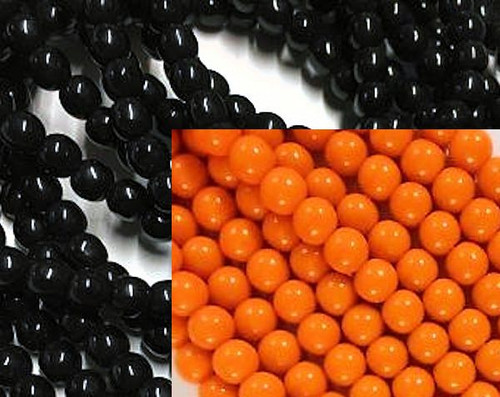 Bead Mix, 100 Czech Pressed Glass Opaque Orange & Black 8mm Round Bead Mix *