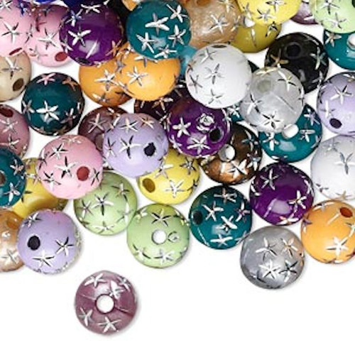 Bead, Acrylic 8mm Round  Bead with Stars with 1.7mm Hole 50 Grams (160-180) *