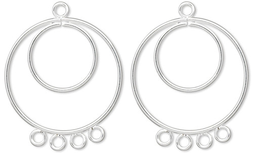 10 Silver Plated Steel 25mm Double Hoop Chandelier Earring Connectors with 4 Loops