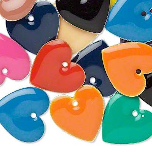 40 Silver Plated Brass & Epoxy 16mm Double Sided Heart Charm Mix *