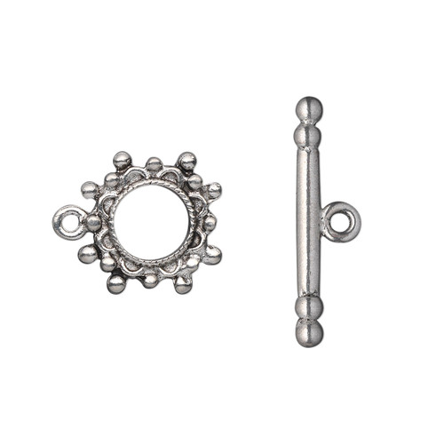 Clasp, 2 Sets Antiqued Pewter Studded 13mm Flower Toggle Clasps