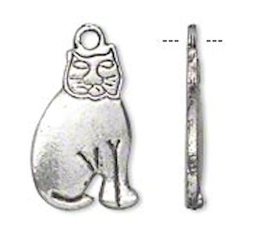 20 Antiqued Silver Plated Pewter 17x10mm Smooth Sitting CAT Charms *
