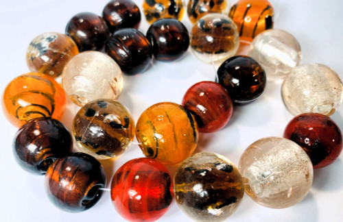 Bead, Lampworked Glass Mix Large 15mm-20mm Round w/2-3mm Hole 1 Strand(21-23) *