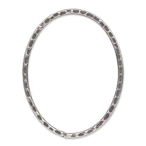 6 Antiqued Silver Plated Steel Double Sided 40x30mm Hammered Oval Links