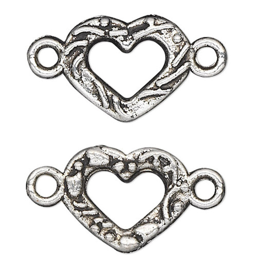 50 Antiqued Silver Plated Pewter 9x8mm Double Sided Heart Link Connectors