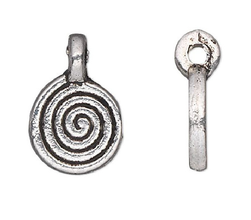 Charm, 50 Antiqued Silver Plated Pewter 8mm Round Spiral Double Sided Charms