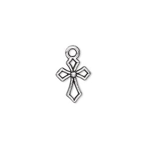 Charm, Cross, 20 Antiqued Silver Plated Pewter 13x10mm Double Sided CROSS Charms