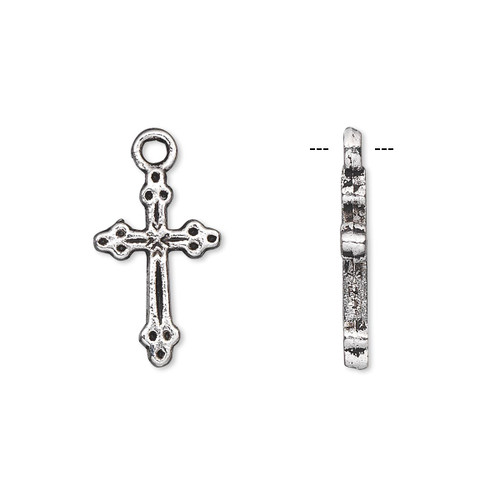 Charm, Cross, 10 Antiqued Silver Plated Pewter 18x11mm Double Sided Cross Charms