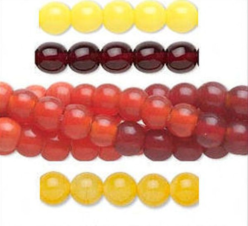 4 Strands(230) Red Yellow & Orange Tones 6mm Round Glass Bead Mix 0.8-1.1mm Hole