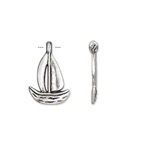 Charm, Sailboat, 20 Antiqued Silver Plated Pewter 16x13mm  Charms