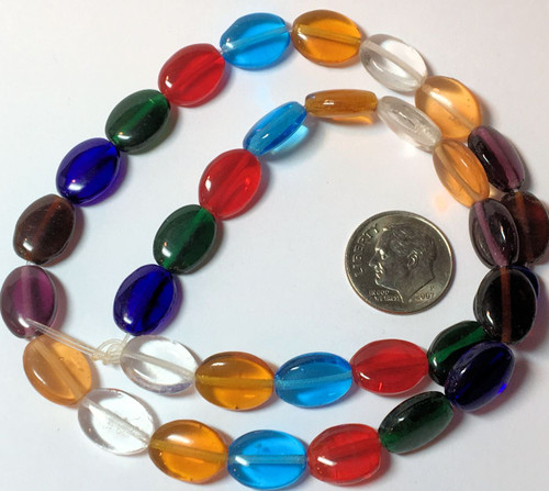 Bead, Glass, 1 Strand(35) Transparent 12x9mm Flat Oval Mix with 0.8mm Hole *