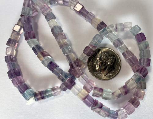 Bead, Rainbow Fluorite Natural 4mm Square Cube with 0.5-1.5mm Hole 1 Strand(94)