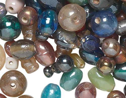 Bead Mix, 1/2lb Lampworked Glass 4mm-22x15mm Luster Bead Mix Approximately 450-550 Beads