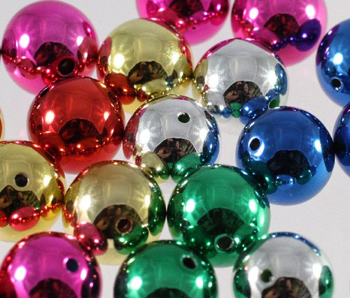 24 Metallic Acrylic Silver Red Gold Blue Pink Green 16mm Round Bead Mix with 1.75mm Hole