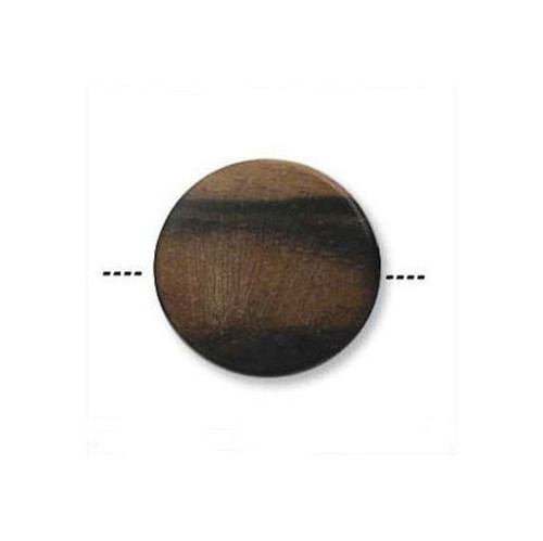 27 Tiger Eye Brown Wood 15mm Flat Round Coin Beads  *