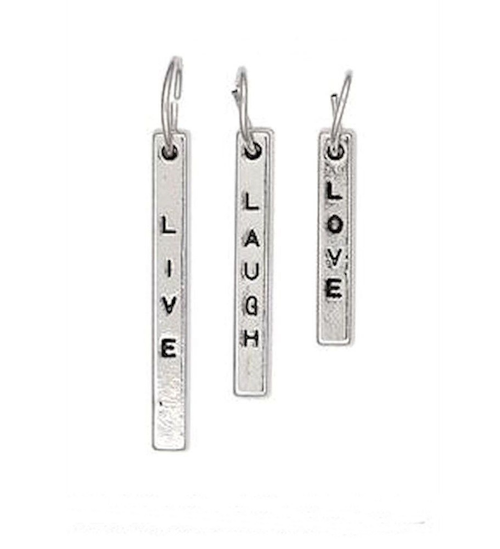 Stick Charm, LIVE LOVE LAUGH 3 Antiqued Silver Plated Brass Word with Jump Rings*