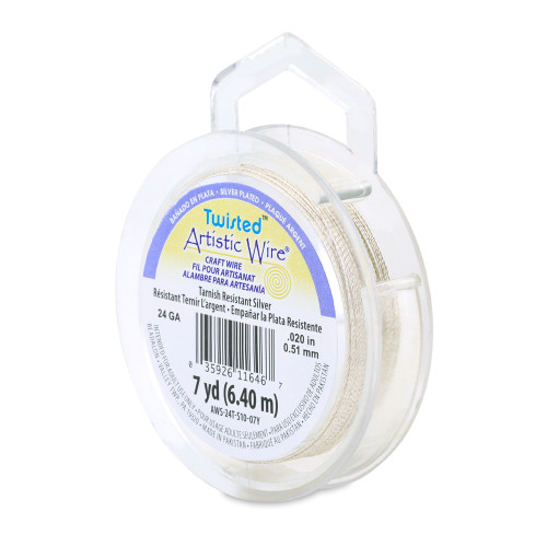 Wire, Twisted Round Non Tarnish Silver Plated Copper 24 Gauge Wrapping Wire