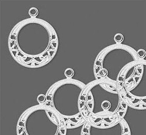 Hoop, 18 Silver Plated Brass 15mm Filigree Round Earring Go-Go Hoop Connectors *