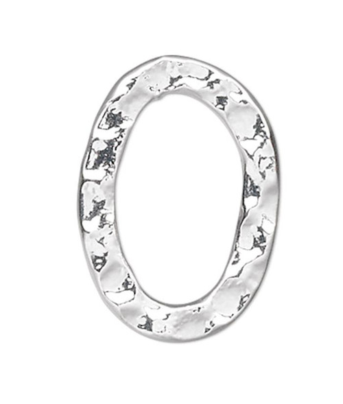 Component, Link, 12 Silver Plated Steel 14x10mm Hammered Oval Link Connectors