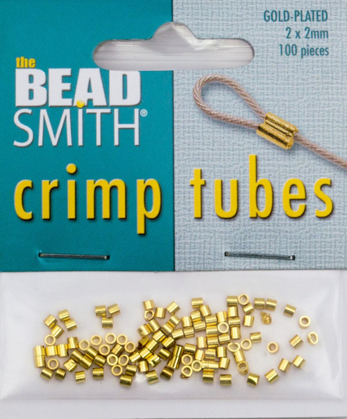 Crimp, 100 Gold Plated 2x2mm Crimp Tubes Crimping Beads  with 1.27mm ID