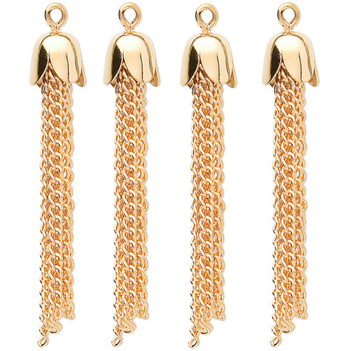 Focal, 10 Gold Plated Steel 39x8mm (1 1/2"-1 3/4" Long) Curb Chain Tassel Drops