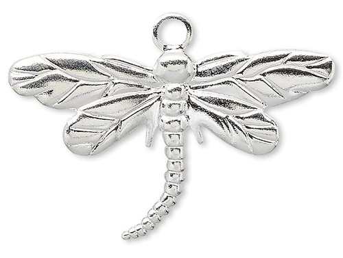 Charm, Dragonfly, 10 Silver Plated Brass 26x15mm Single Sided Dragonfly Drop Charms