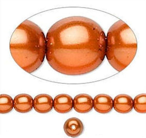 1 Strand(67) Czech Pearl Coated Glass Druk Copper 6mm Round Beads