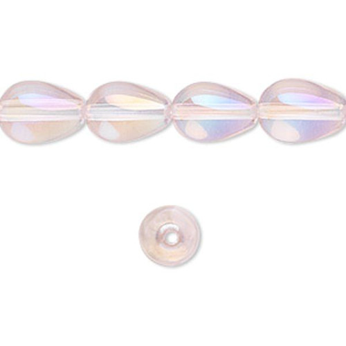 1 Strand Aurora Borealis Pink Glass Smooth Teardrop Beads ~ 11x8mm *