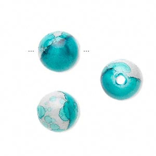 Bead, 100 Acrylic Turquoise Blue & Gray 12mm Round Beads with 2.3-2.4mm Hole "