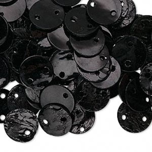 Link, 100 Black Mussel Shell 10mm Round Coin Links with 2 Holes *