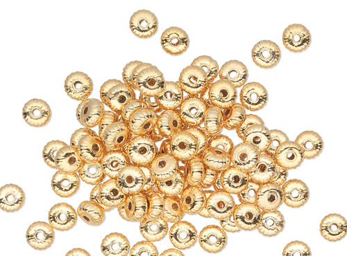 Bead, 100 Gold Plated Brass 4.5x2.5mm Corrugated Rondelle Beads with 0.8mm Hole