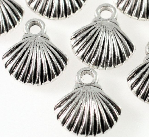 10 Antiqued Silver Plated Pewter 15x14mm Sea Shell Charms