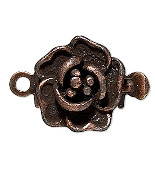 Clasp, Tab, 10 Antiqued Copper Plated Brass 9x9mm Rose Flower Box Clasps `