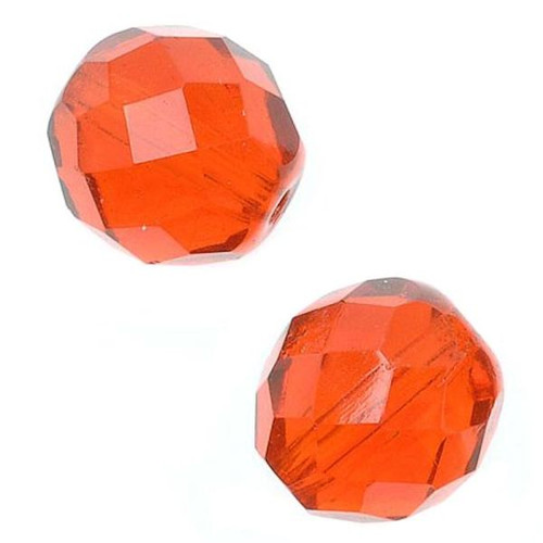 Bead, 50 Czech Fire Polished Glass Hyacinth Orange 6mm Faceted Round Beads *