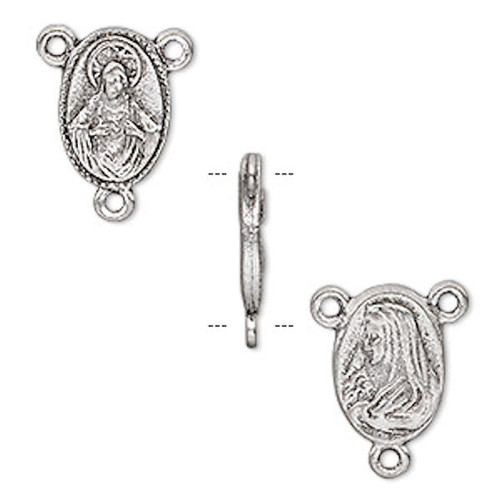 2 Antiqued Pewter Double Sided Virgin Mary Oval Rosary Connectors ~ 13x10mm