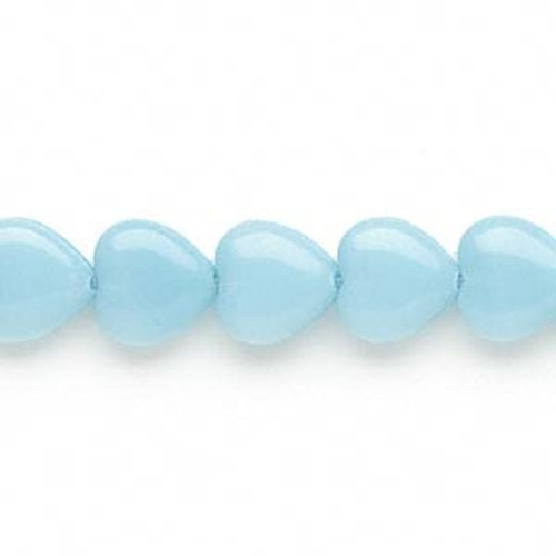 Bead, Heart, 1 Strand(42-45) Opaque Light Blue 10x9mm Glass Heart Beads *