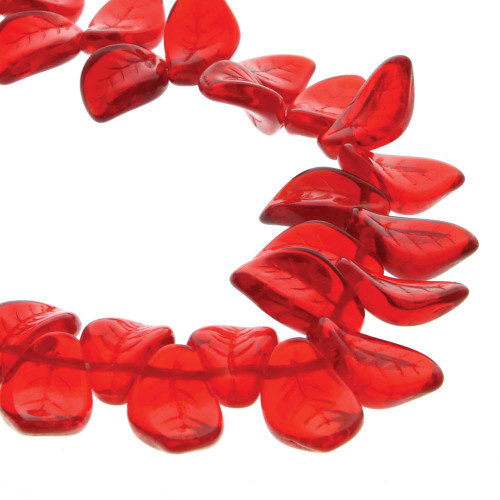 50 Transparent Red Czech Pressed Glass 14x9x4mm Leaves Leaf Beads