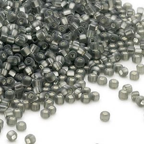 Seed Bead, Dyna-mite Matte Silver Lined Gunmetal #11 Square Hole 40 Grams(4100)