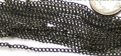 Chain, Bulk, 61 Inches Oxidized Silver Fine Cable Bulk Chain with 1x2mm Links *