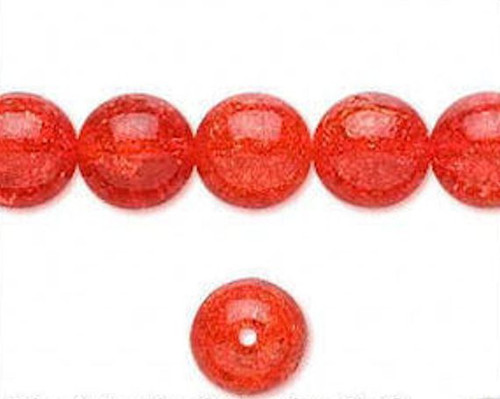 1 Strand Orange Crackle Glass 10mm Round Beads with 1-1.3mm Hole