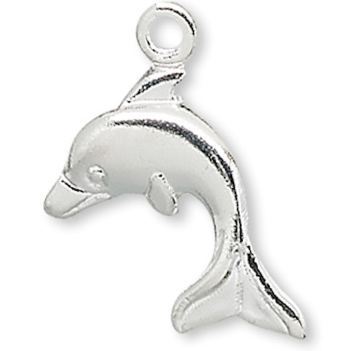 100 Silver Plated Brass 9x9mm Dolphin Drop Charms with Loop `