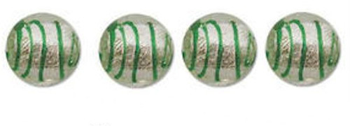 24 Striped Green Clear Lampworked Glass Silver Foil 10mm Round Beads *